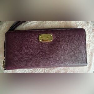 Michael Kors Purple Leather Wallet with Gold Accents